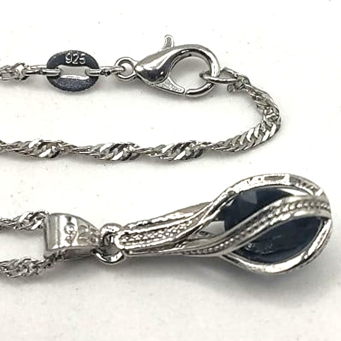 925 Silver Necklace Earring Set Cz Black Diamonds Teardrop Fashion Birthday New 69$